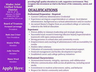 MJ Superintedent Search Apply